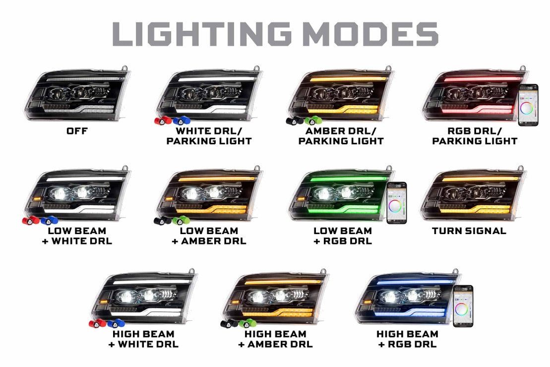 2009-2018 Dodge Ram XRGB EVO LED DRL Projector Headlights