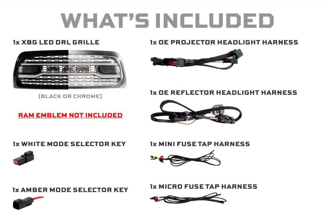 2013-2018 Dodge Ram White Amber LED DRL XBG Grill Light Assembly