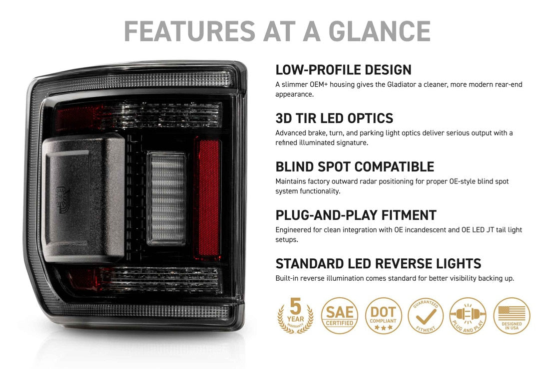 2020-2026+ Jeep Gladiator JT Smoked XB LED Tail Lights - Low Profile - AutoLEDTech.com