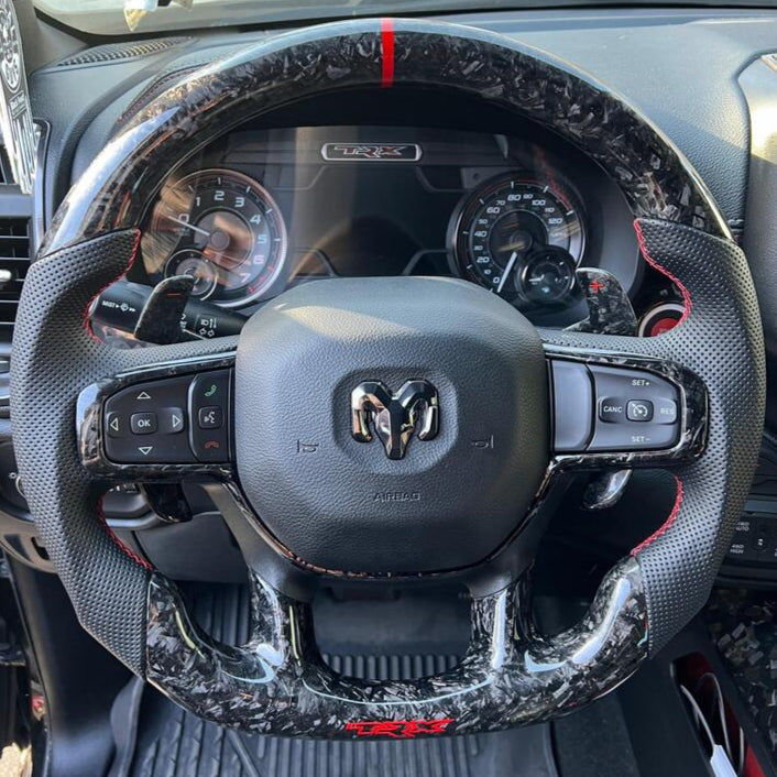 2021-2026+ Ram TRX 1500 Custom Carbon Fiber Steering Wheel - AutoLEDTech.com