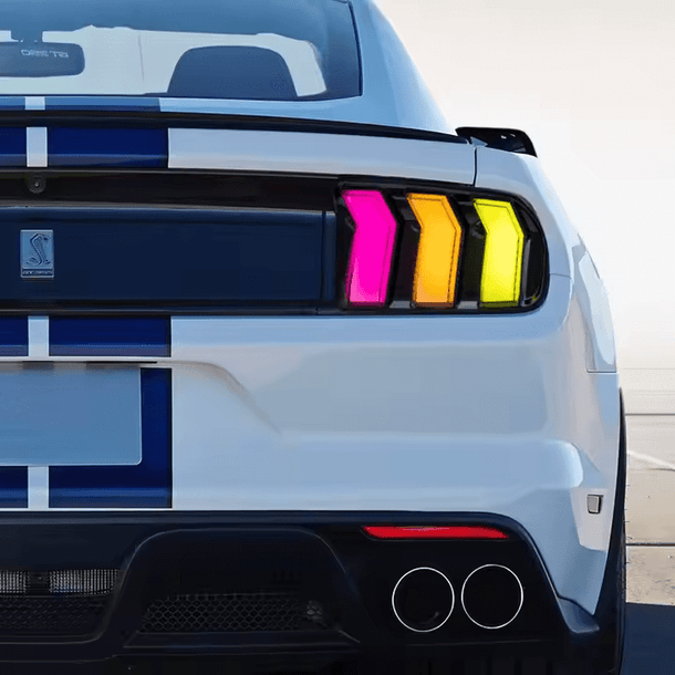 2015-2023 Ford Mustang S550 RGB Flow Smoked Clear LED Tail Lights - AutoLEDTech.com
