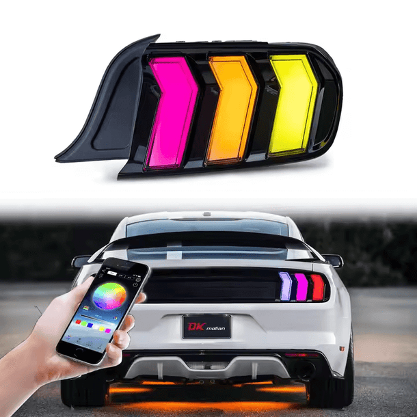 2015-2023 Ford Mustang S550 RGB Flow Smoked Clear LED Tail Lights - AutoLEDTech.com