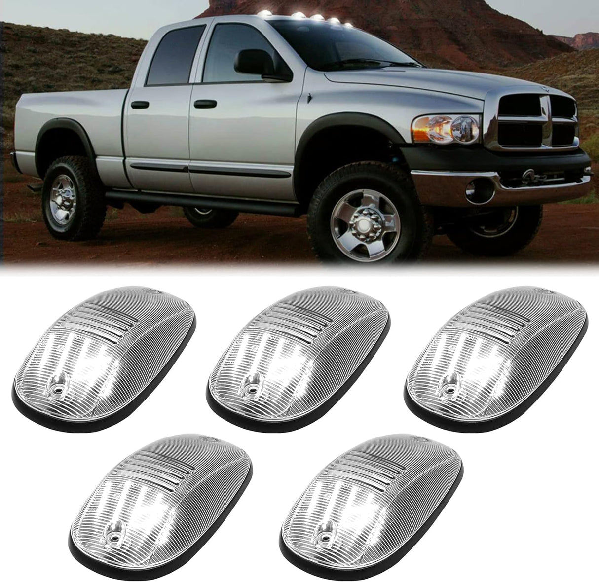 2003-2018 Dodge Ram HD Smoked Clear White Amber LED Roof Cab Lights - AutoLEDTech.com