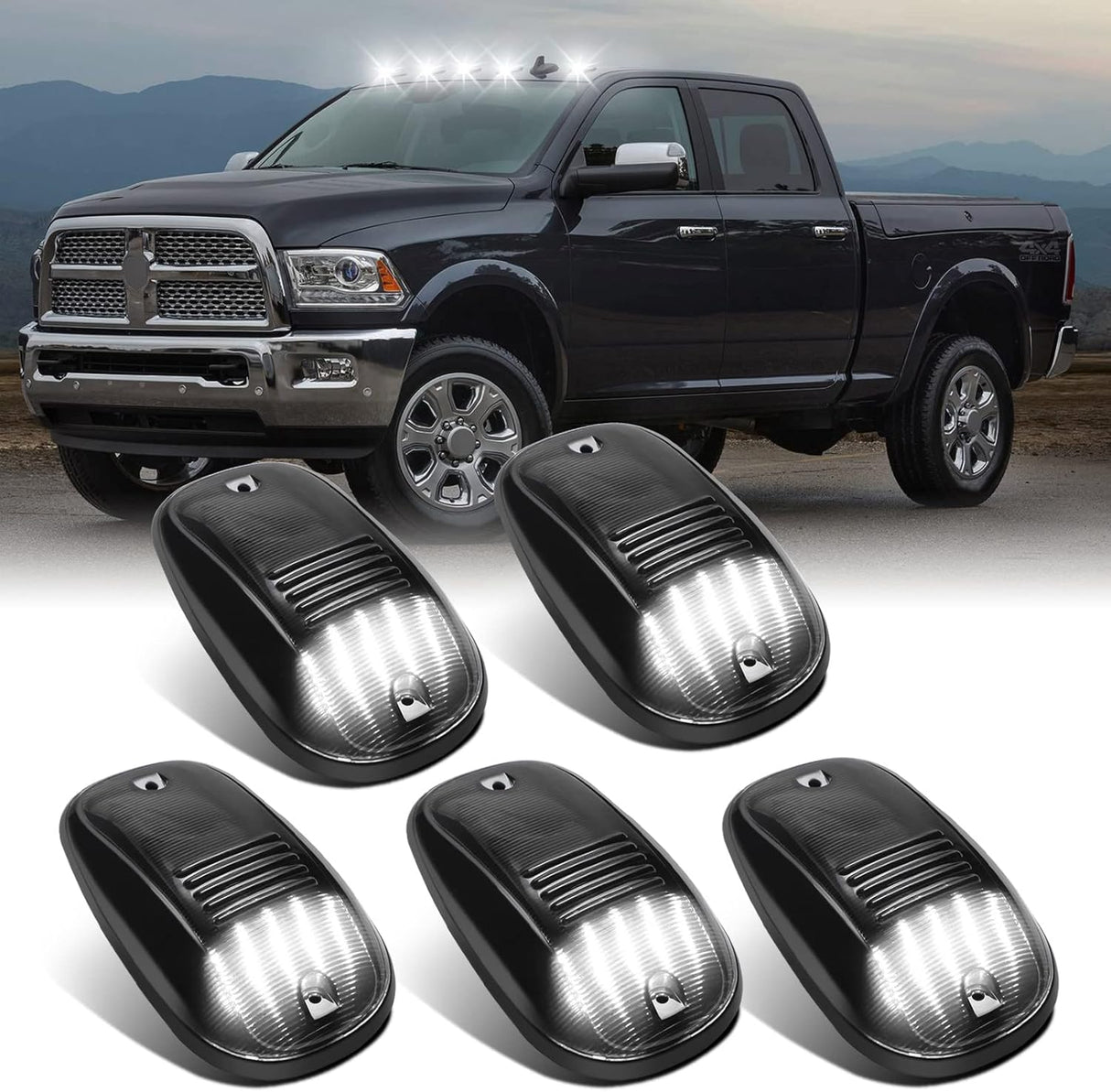 2003-2018 Dodge Ram HD Smoked Clear White Amber LED Roof Cab Lights - AutoLEDTech.com