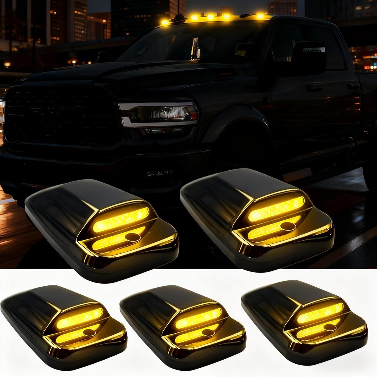 2003-2018 Dodge Ram HD Smoked White Amber Slim-Line LED Roof Cab Lights - AutoLEDTech.com