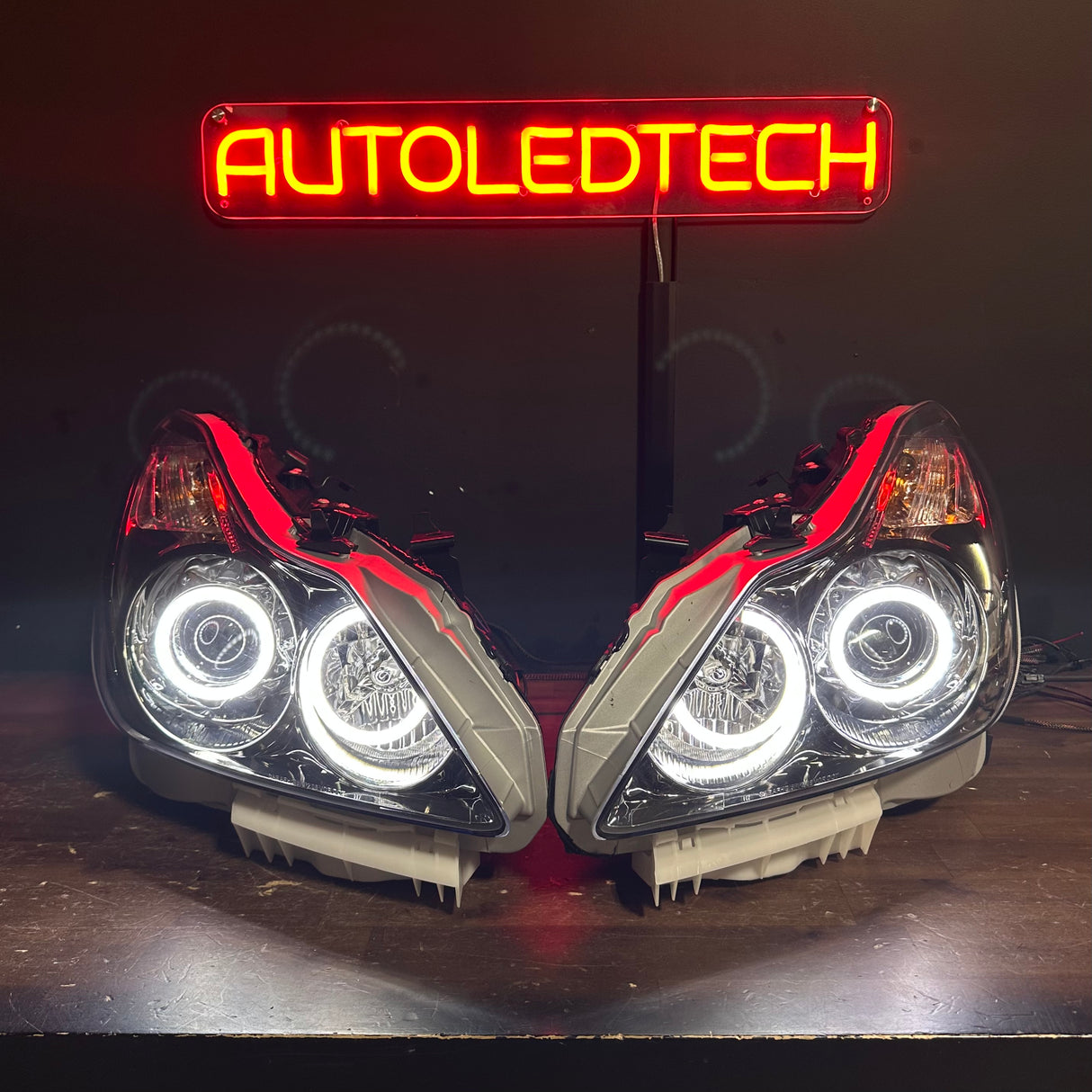 2008-2015 Infiniti G37 Q60 Coupe RGBW Flow Series LED Halo Prebuilt Headlights - AutoLEDTech.com