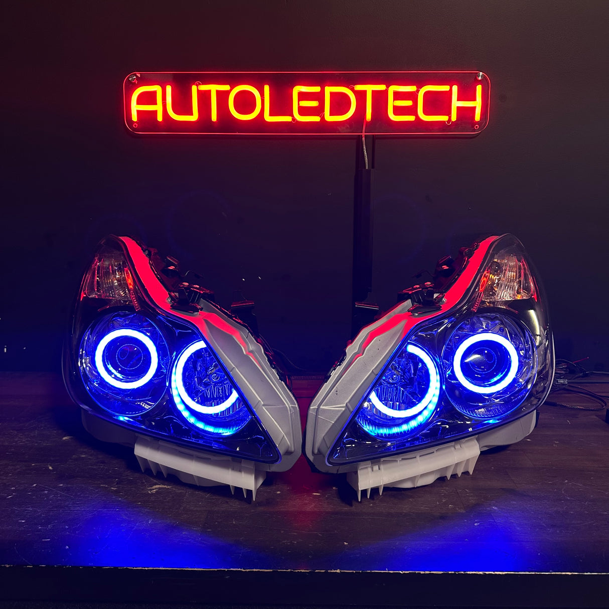 2008-2015 Infiniti G37 Q60 Coupe RGBW Flow Series LED Halo Prebuilt Headlights - AutoLEDTech.com