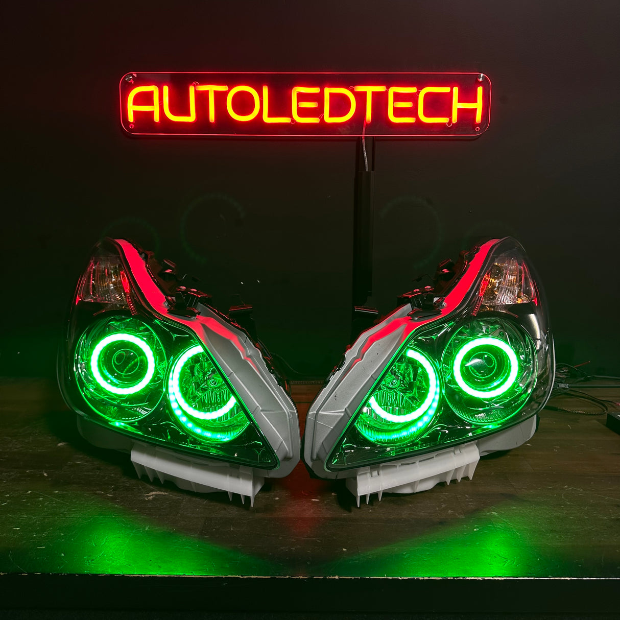 2008-2015 Infiniti G37 Q60 Coupe RGBW Flow Series LED Halo Prebuilt Headlights - AutoLEDTech.com