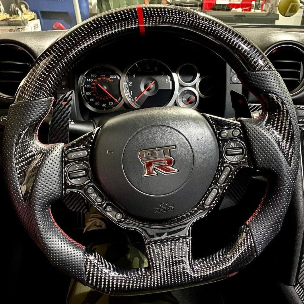 2008-2016 Nissan GTR R35 Custom Carbon Fiber Steering Wheel w/ LED RPM Display - AutoLEDTech.com