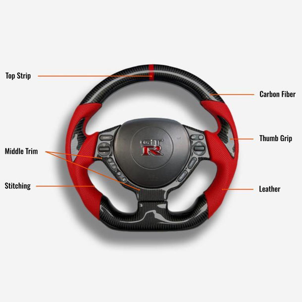 2008-2016 Nissan GTR R35 Custom Carbon Fiber Steering Wheel w/ LED RPM Display - AutoLEDTech.com