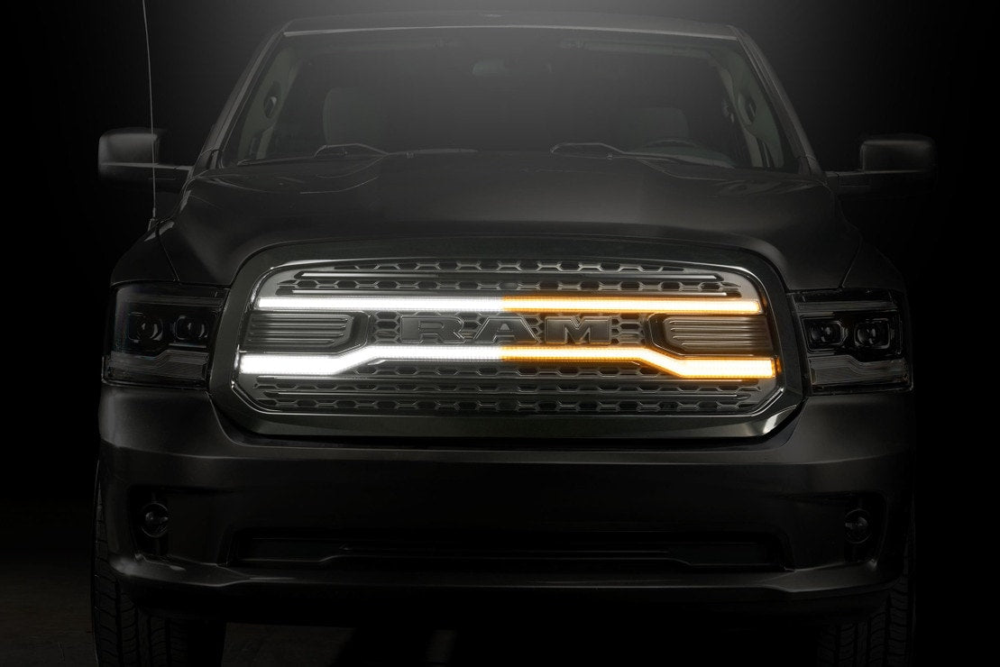 2009-2018 Dodge Ram XB White Amber LED DRL Projector Headlights - AutoLEDTech.com