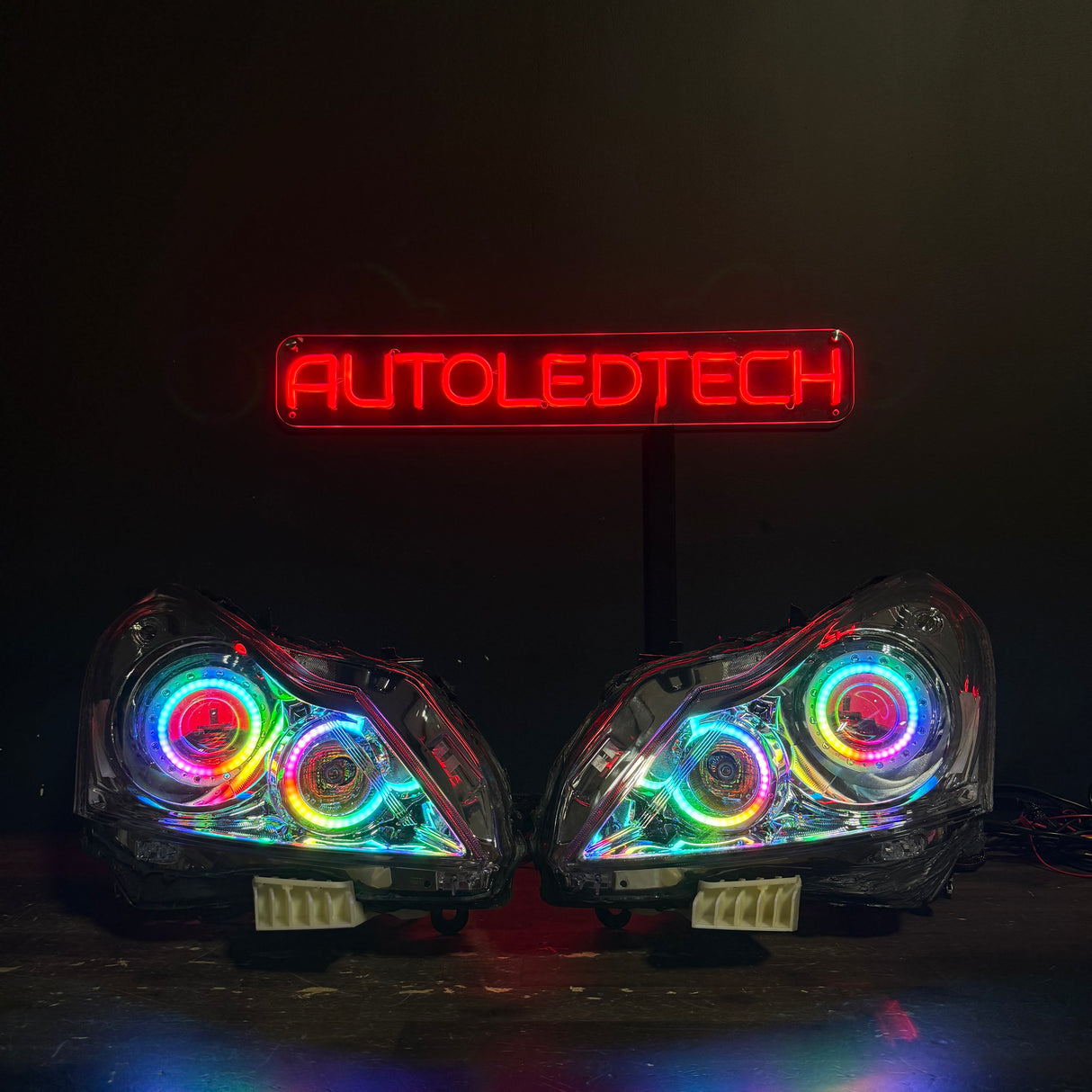 2010-2015 Infiniti G37 G25 Q40 Sedan RGBW Flow Series LED Halo Prebuilt Headlights - AutoLEDTech.com