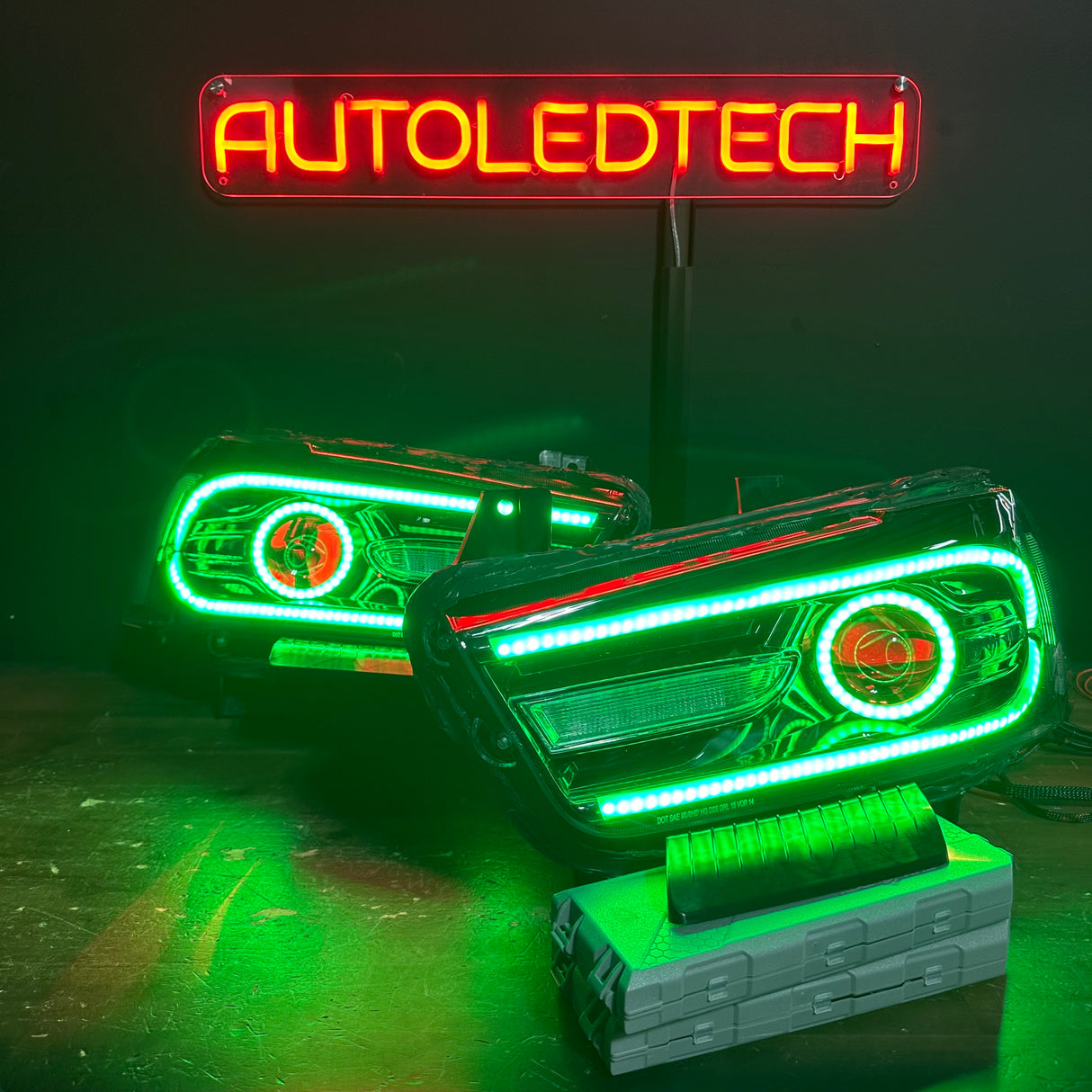 2011-2014 Dodge Charger RGBW Flow Series LED DRL Projector Headlights - AutoLEDTech.com