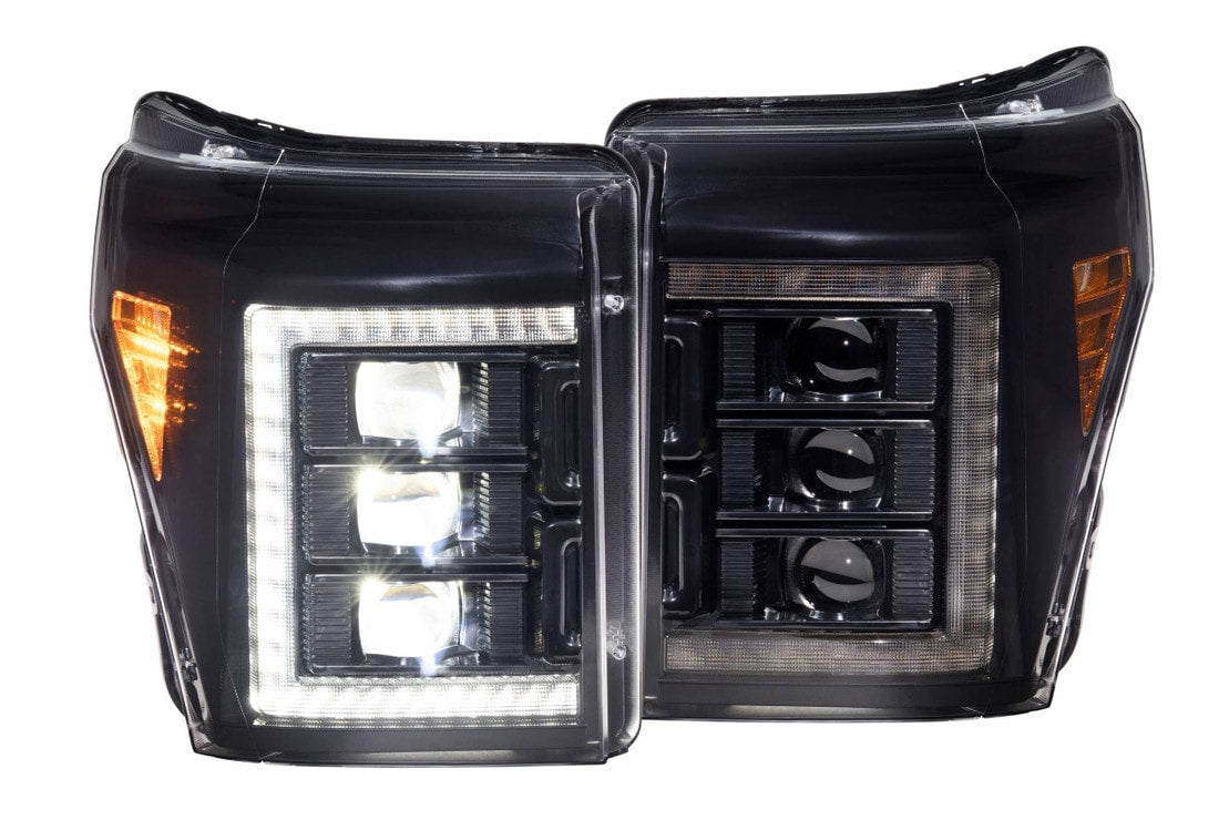 2011-2016 Ford Super Duty F250 White Amber XB LED DRL Projector Headlights - AutoLEDTech.com
