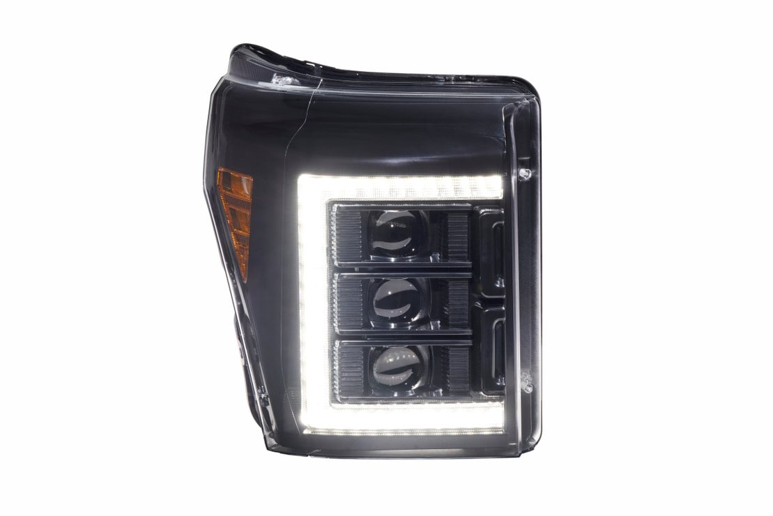 2011-2016 Ford Super Duty F250 White Amber XB LED DRL Projector Headlights - AutoLEDTech.com