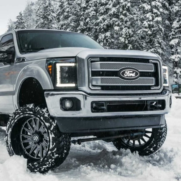 2011-2016 Ford Super Duty F250 White Amber XB LED DRL Projector Headlights - AutoLEDTech.com
