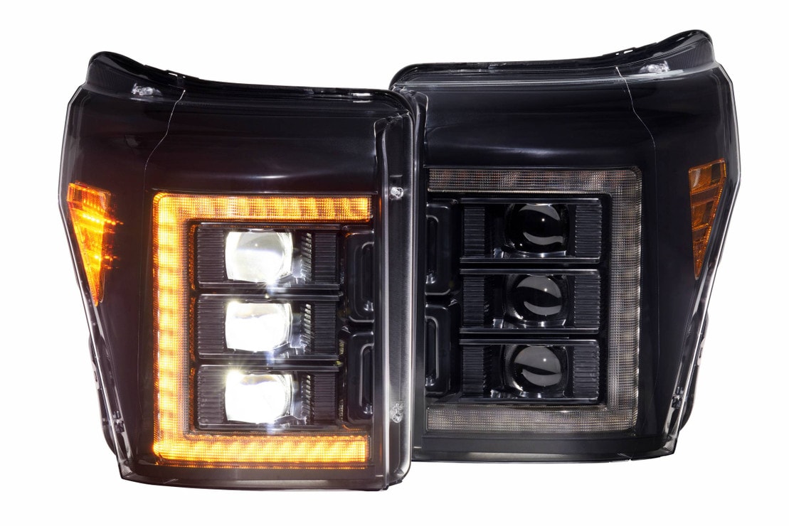 2011-2016 Ford Super Duty F250 White Amber XB LED DRL Projector Headlights - AutoLEDTech.com
