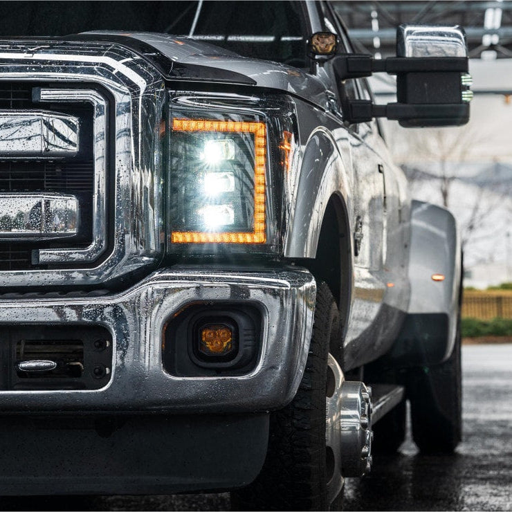 2011-2016 Ford Super Duty F250 White Amber XB LED DRL Projector Headlights - AutoLEDTech.com