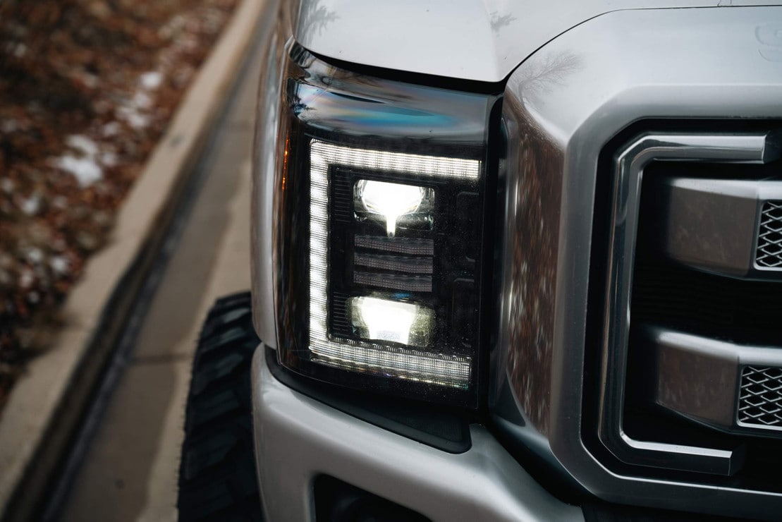 2011-2016 Ford Super Duty F250 XB HYBRID LED DRL Projector Headlights - AutoLEDTech.com