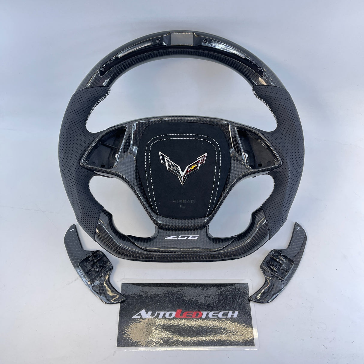 2014-2019 C7 Corvette Carbon Fiber Steering Wheel w/ LED RPM Display - AutoLEDTech.com