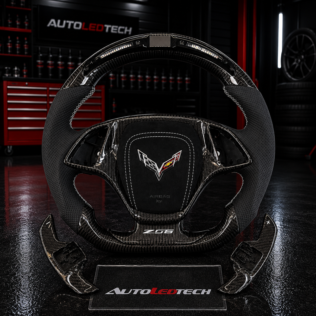2014-2019 C7 Corvette Carbon Fiber Steering Wheel w/ LED RPM Display - AutoLEDTech.com