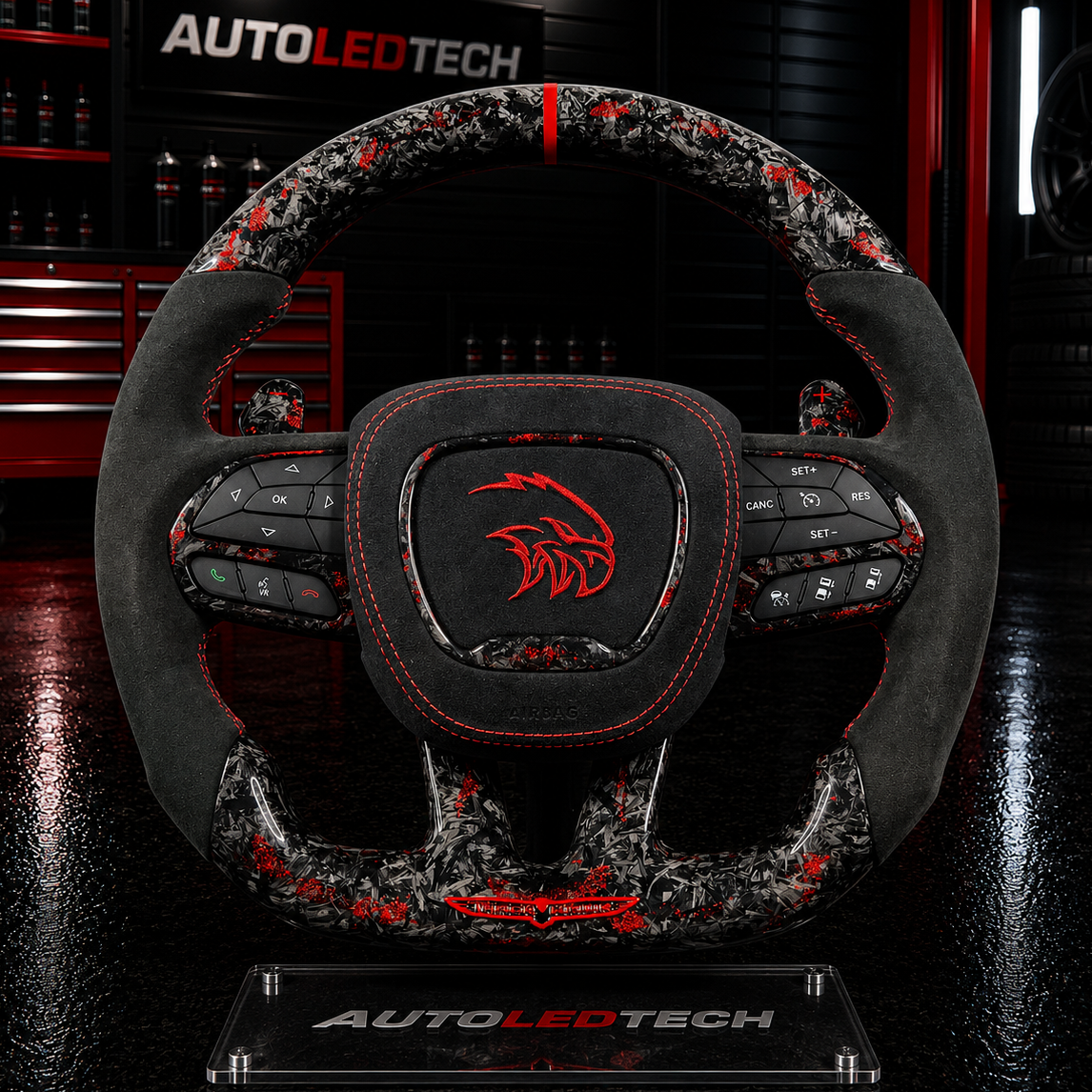 2014-2021 Jeep Trackhawk SRT Custom Carbon Fiber LED Steering Wheel - AutoLEDTech.com