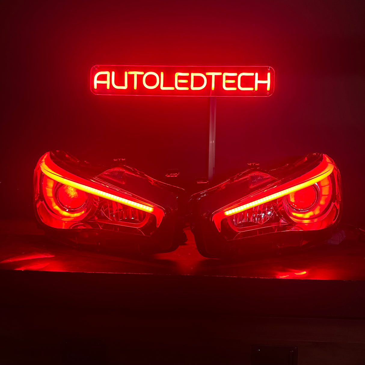 2014-2024 Infiniti Q50 RGBW Flow Series LED DRL Prebuilt Custom Headlights - AutoLEDTech.com
