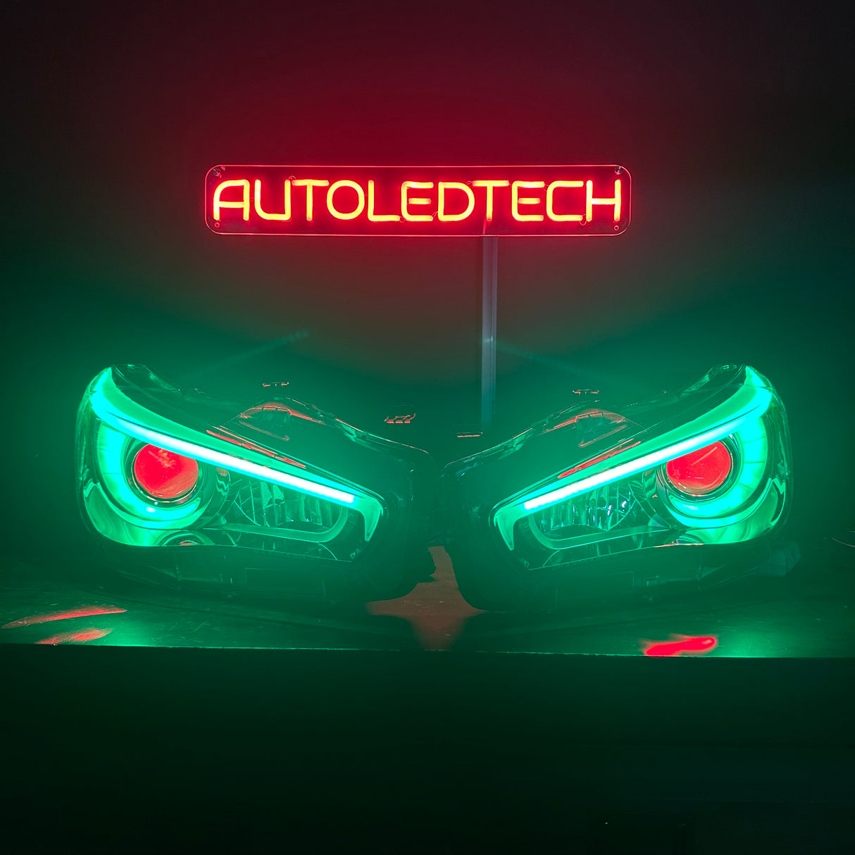2014-2024 Infiniti Q50 RGBW Flow Series LED DRL Prebuilt Custom Headlights - AutoLEDTech.com