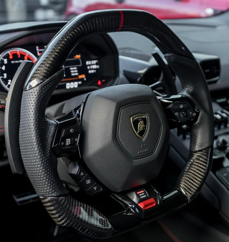 2014-2024 Lamborghini Huracan Custom Carbon Fiber Steering Wheel - AutoLEDTech.com