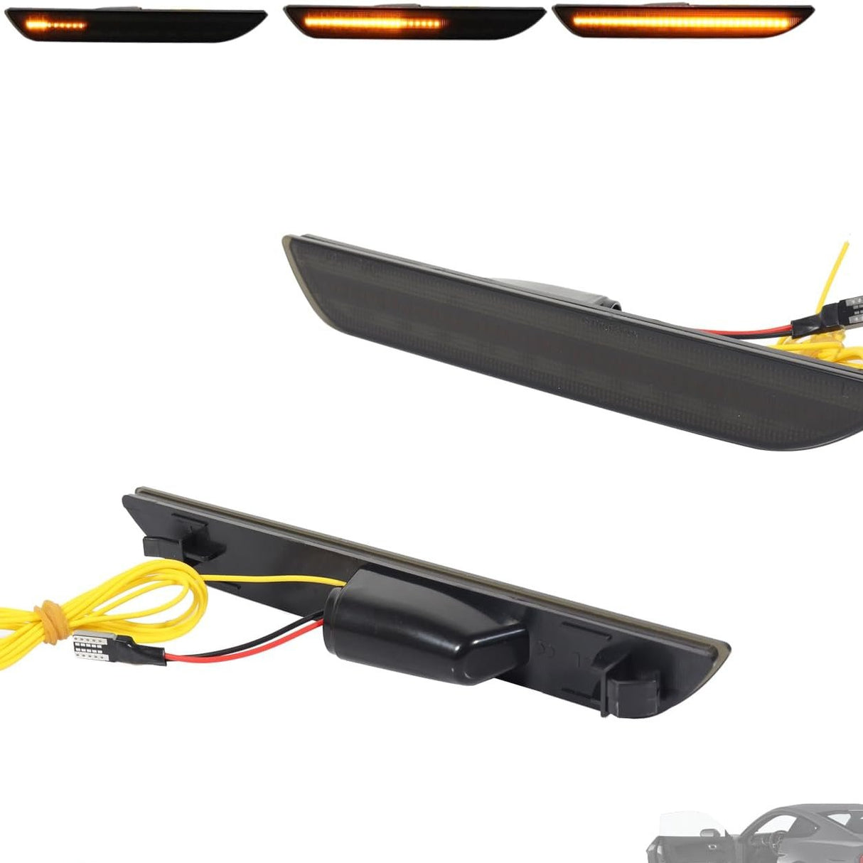 2015-2017 Ford Mustang Smoked Clear Sequential Switchback LED Side Marker Lights - AutoLEDTech.com