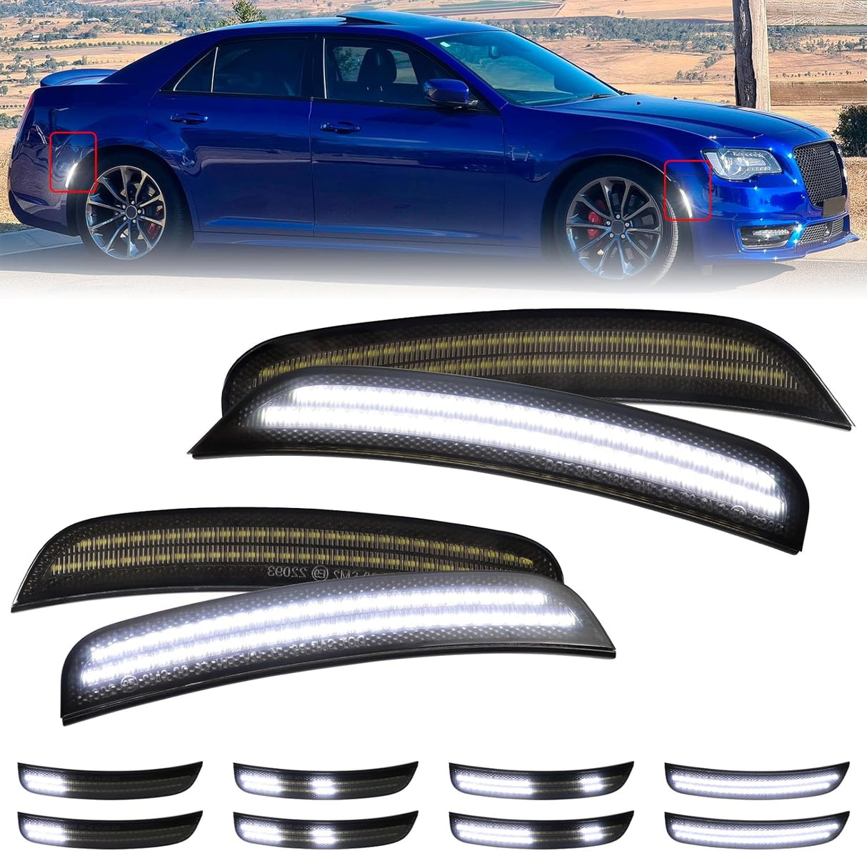 2015-2023 Chrysler 300 SCANNING White LED Smoked Side Marker Lights - AutoLEDTech.com