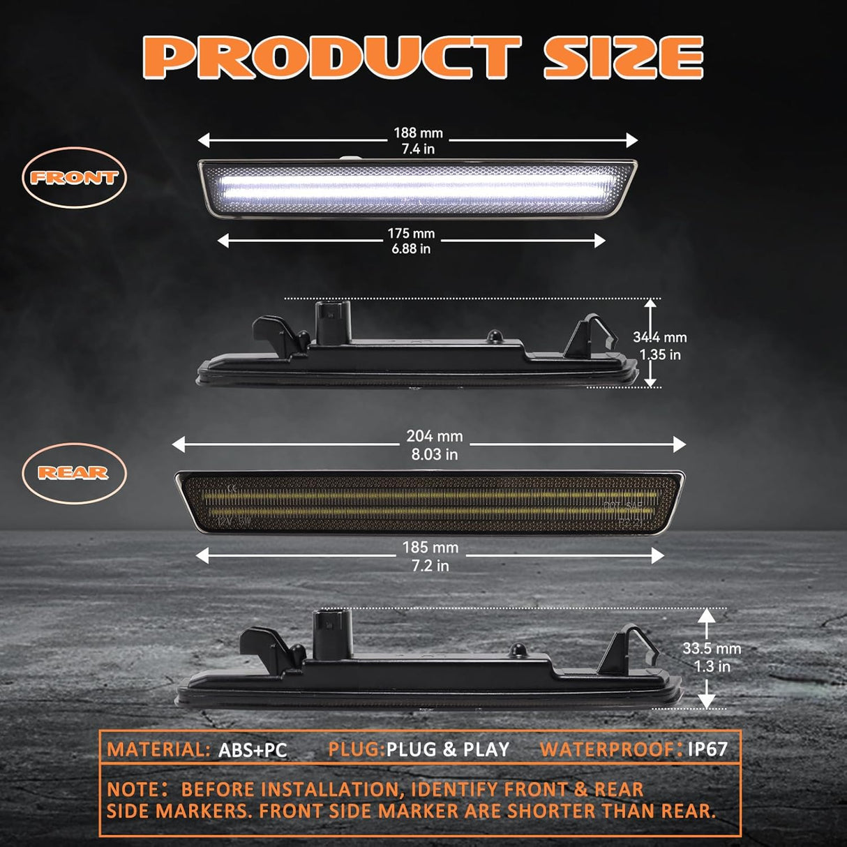 2015-2023 Dodge Challenger SCANNING White LED Smoked Side Marker Lights - AutoLEDTech.com