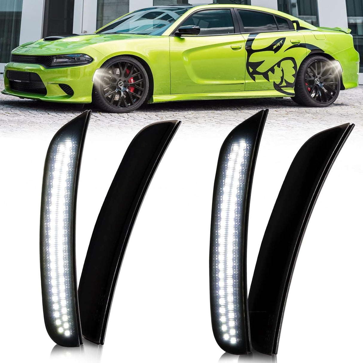2015-2023 Dodge Charger SCANNING White LED Smoked Side Marker Lights - AutoLEDTech.com