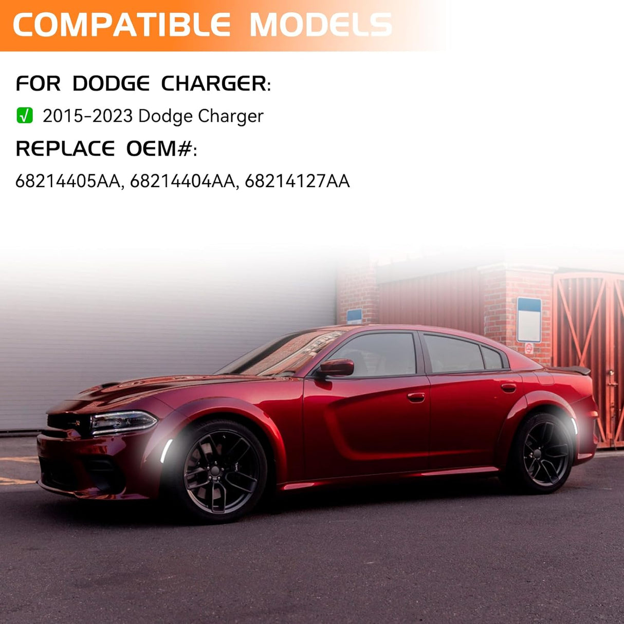 2015-2023 Dodge Charger SCANNING White LED Smoked Side Marker Lights - AutoLEDTech.com