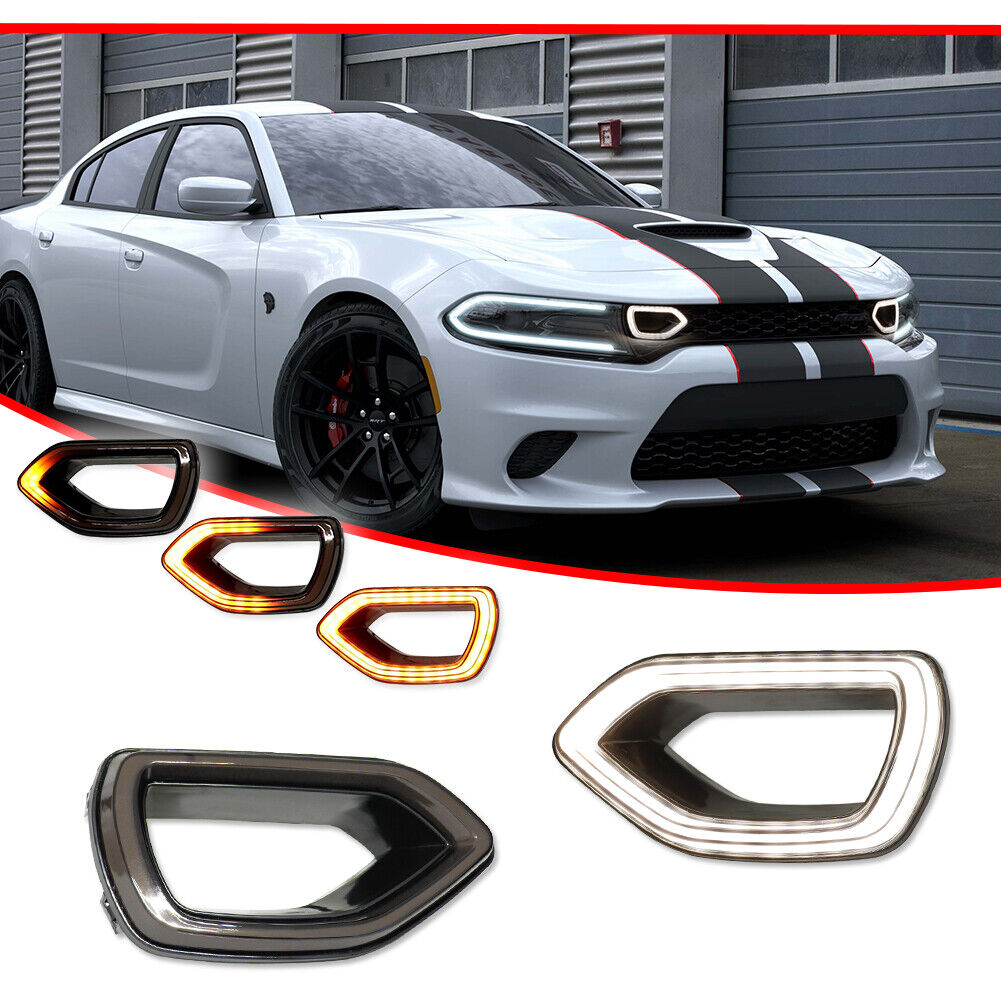2015-2023 Dodge Charger SEQUENTIAL Switchback White/Amber LED Grill Snorkel Air Intake Light Assembly - AutoLEDTech.com