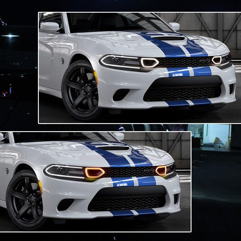 2015-2023 Dodge Charger SEQUENTIAL Switchback White/Amber LED Grill Snorkel Air Intake Light Assembly - AutoLEDTech.com