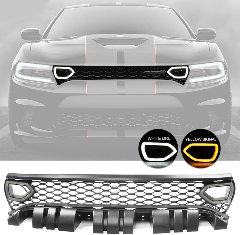 2015-2023 Dodge Charger Switchback White/Amber LED Scatpack Snorkel Grill Assembly - AutoLEDTech.com