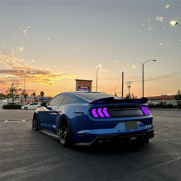 2015-2023 Ford Mustang S550 RGB Flow Smoked Clear LED Tail Lights - AutoLEDTech.com