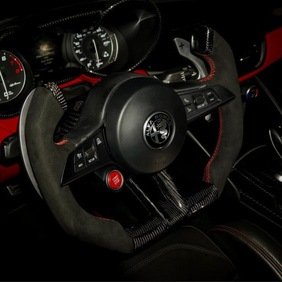 2017-2021 Alfa Romeo Stelvio Giulia Custom Carbon Fiber Steering Wheel - AutoLEDTech.com