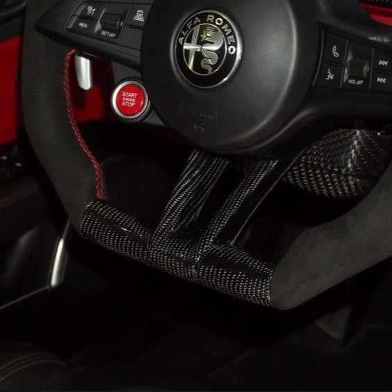 2017-2021 Alfa Romeo Stelvio Giulia Custom Carbon Fiber Steering Wheel - AutoLEDTech.com