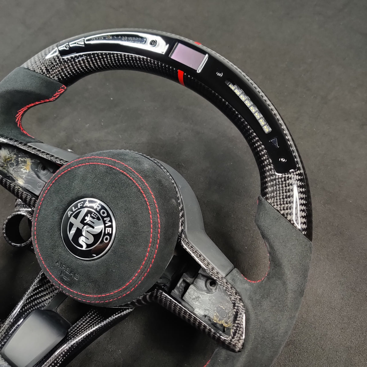 2017-2021 Alfa Romeo Stelvio Giulia Custom Carbon Fiber Steering Wheel - AutoLEDTech.com