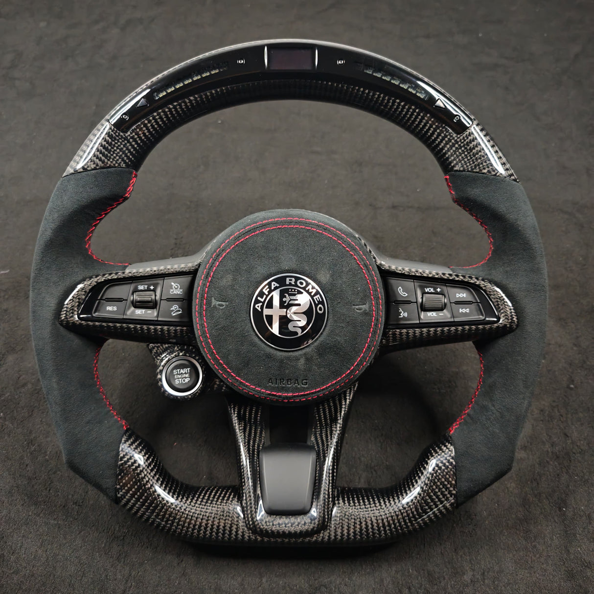 2017-2021 Alfa Romeo Stelvio Giulia Custom Carbon Fiber Steering Wheel - AutoLEDTech.com
