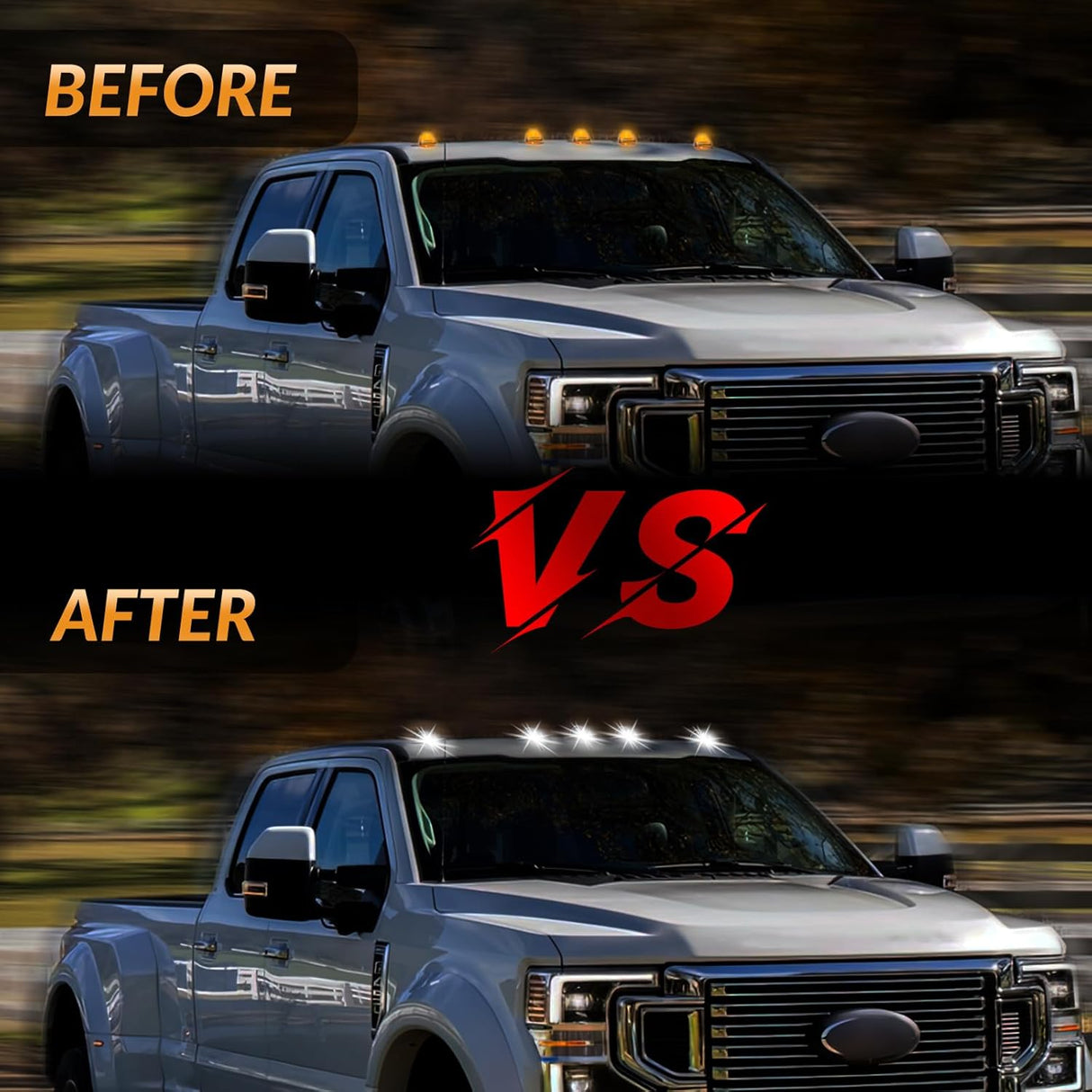 2017-2022 Ford F250 F350 Super Duty Clear Smoked White Amber LED Roof Cab Lights - AutoLEDTech.com