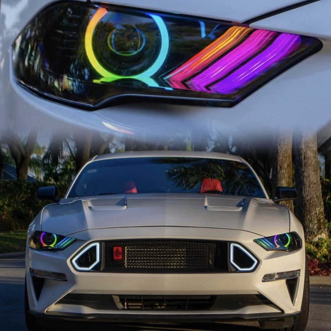2018-2023 Ford Mustang RGBW Flow Series LED DRL Halo Headlights - AutoLEDTech.com