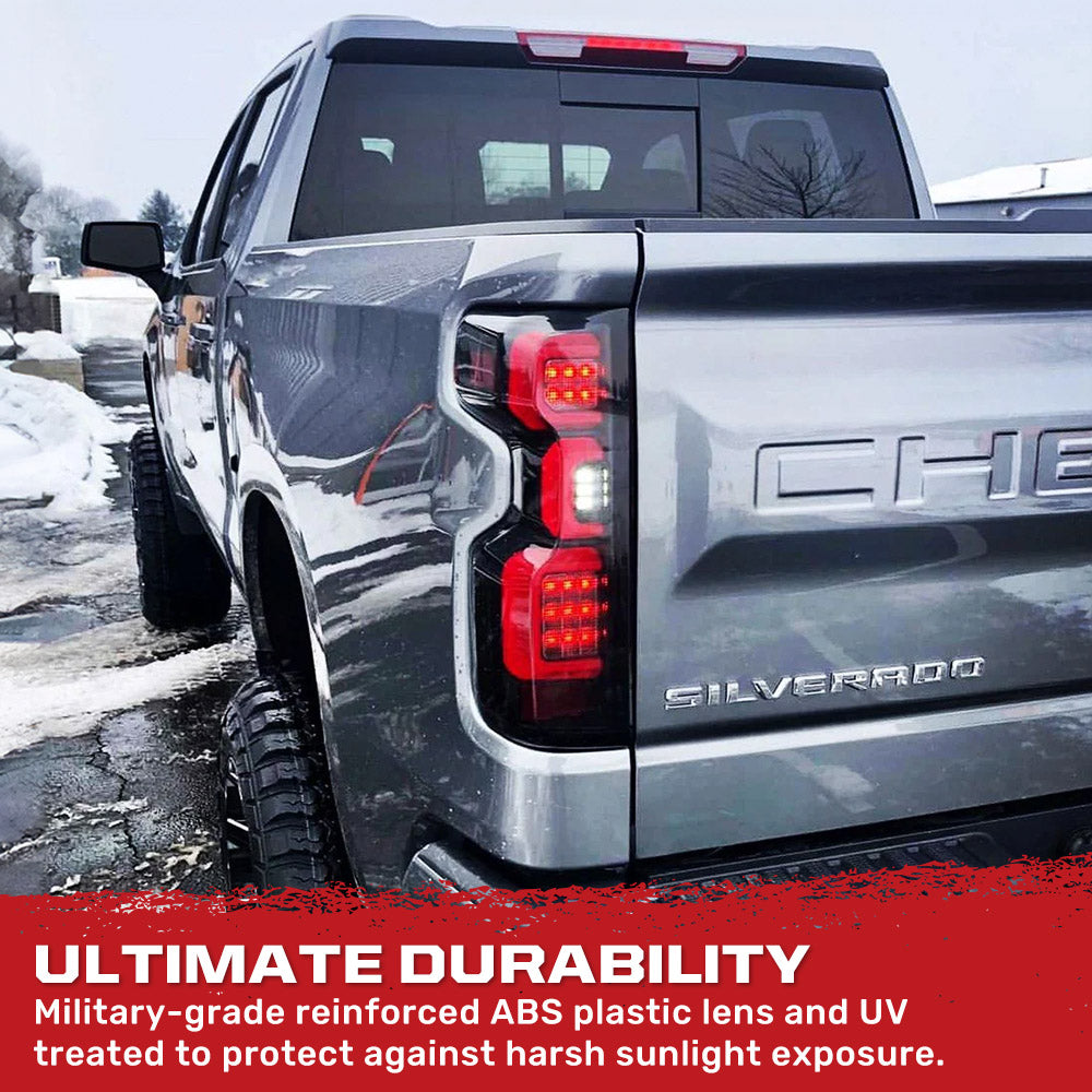 2019-2025 Chevy Silverado Smoked Scanning LED Tail Lights - AutoLEDTech.com