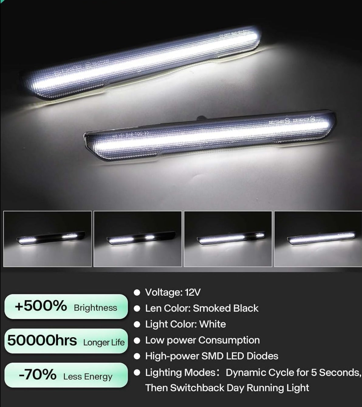2020-2026+ GMC Sierra HD 2500 Smoked White Amber SCANNING LED Side Markers - AutoLEDTech.com