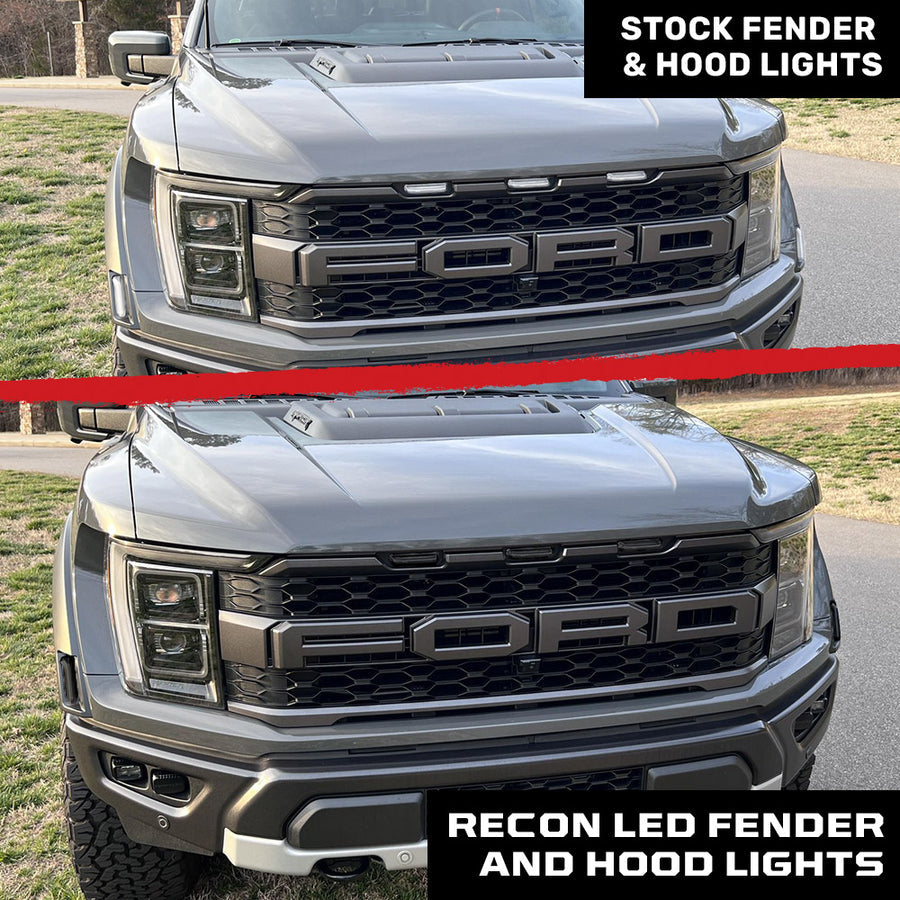 2021-2025+ Ford Raptor Smoked White/Amber Scanning LED Grill + Fender Lights - AutoLEDTech.com