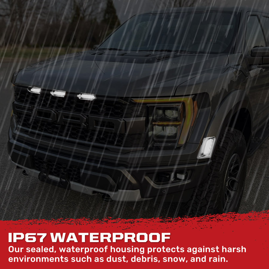 2021-2025+ Ford Raptor Smoked White/Amber Scanning LED Grill + Fender Lights - AutoLEDTech.com