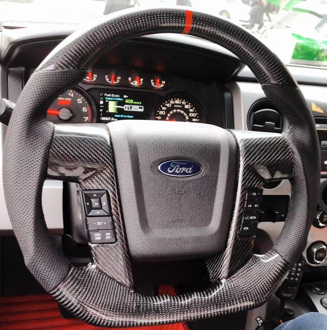 2009-2014 Ford Raptor & F150 Custom Carbon Fiber Steering Wheel w/ LED Display - AutoLEDTech.com