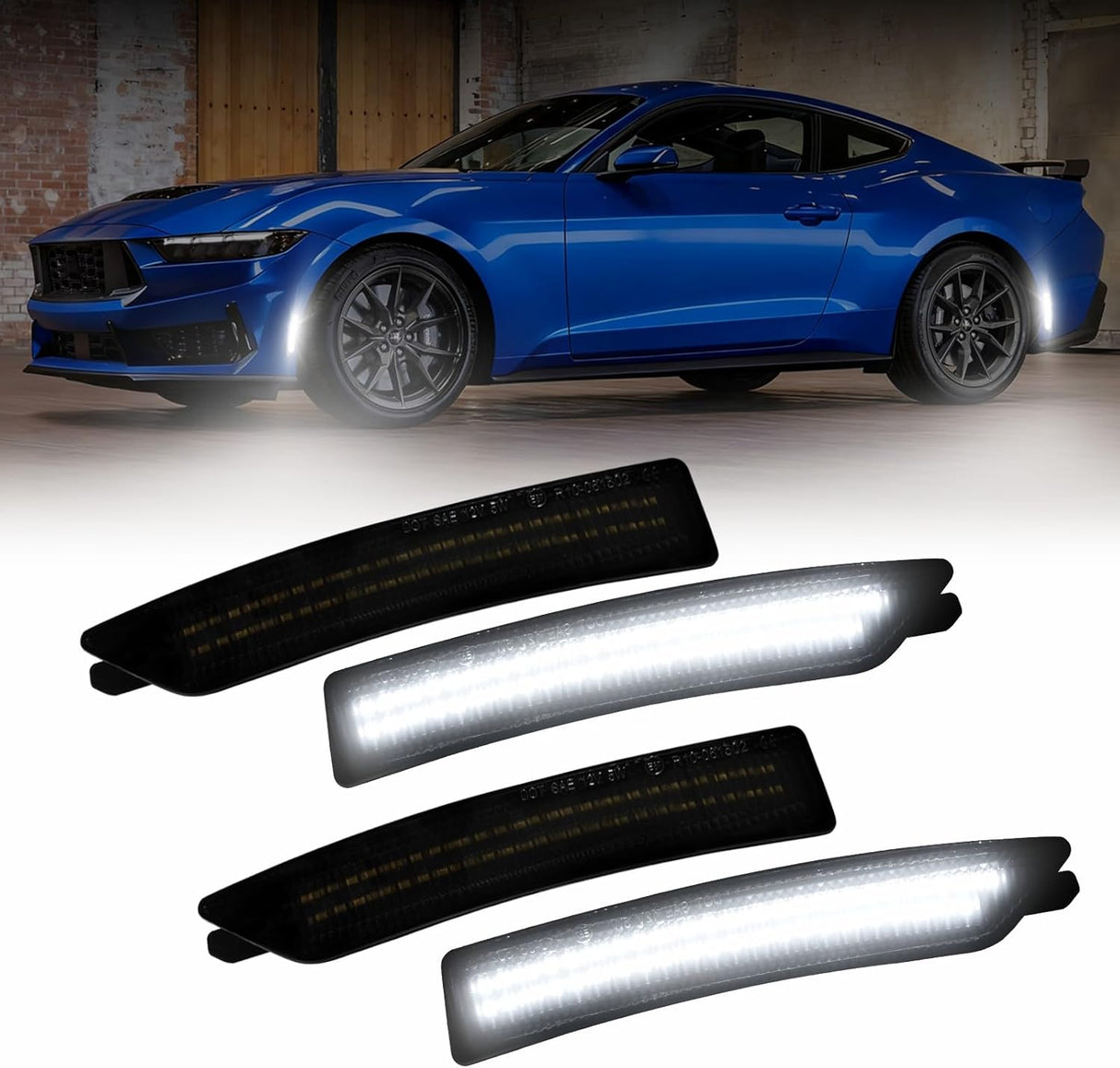 2024-2026+ Ford Mustang S650 SCANNING White LED Smoked Side Marker Lights - AutoLEDTech.com